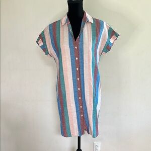 Madewell Red and Blue Buttoned Mini Dress